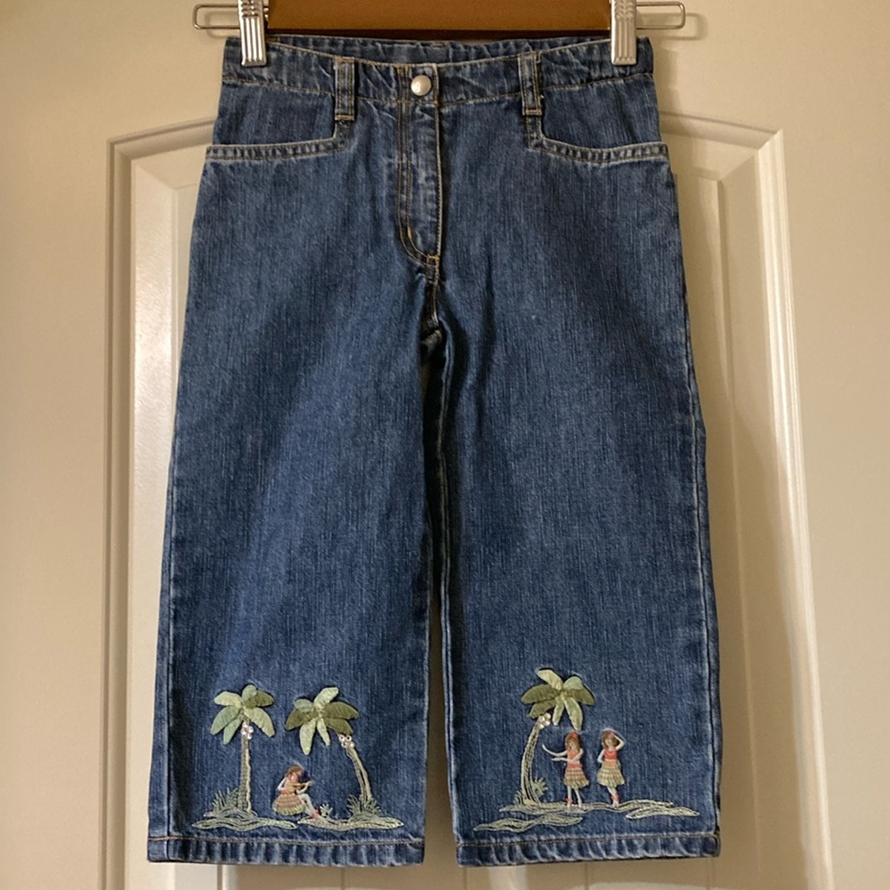Gymboree Blue Denim Cropped Jeans with Embroidery